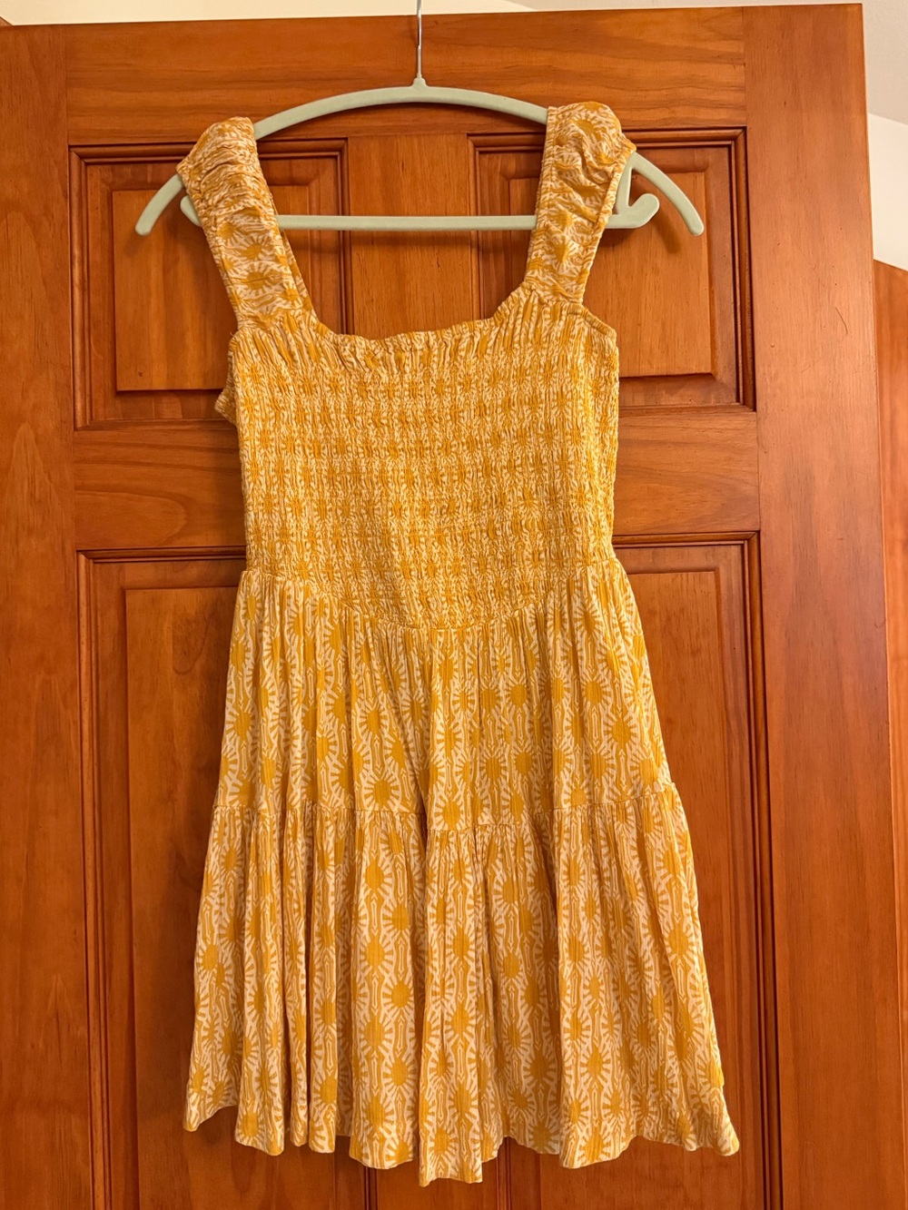 Free People Yellow Smocked Tiered Mini Dress